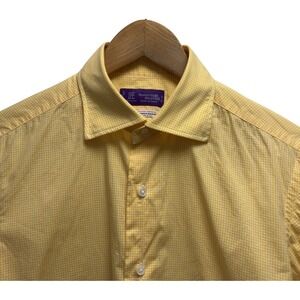 Makers Kamakura Japan Thomas Mason Men's 15.5/32.5 Yellow Checkered Dress Shirt